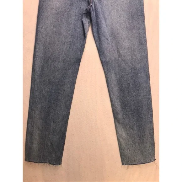 Nasty Gal High Waisted Straight Leg Jeans Blue Front Seam Raw Hem Size 2 25W - Picture 13 of 13